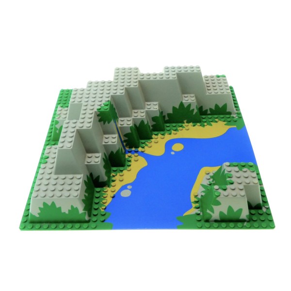 1x Lego 3D Bau Platte 32x32x6 grün grau Insel Berg Fluss 6278 6292 6281 6024px2