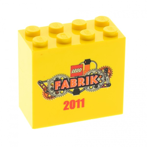 1x Lego Bau Stein gelb 2x4x3 bedruckt LEGO Fabrik 2011 Motivstein 30144pb095