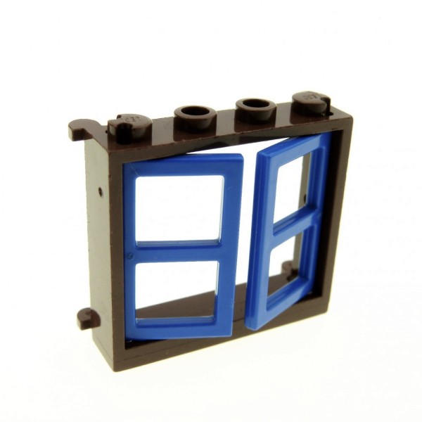 1x Lego Fenster Rahmen 1x4x3 braun Scheibe blau Haus 385423 385325 3854 3853