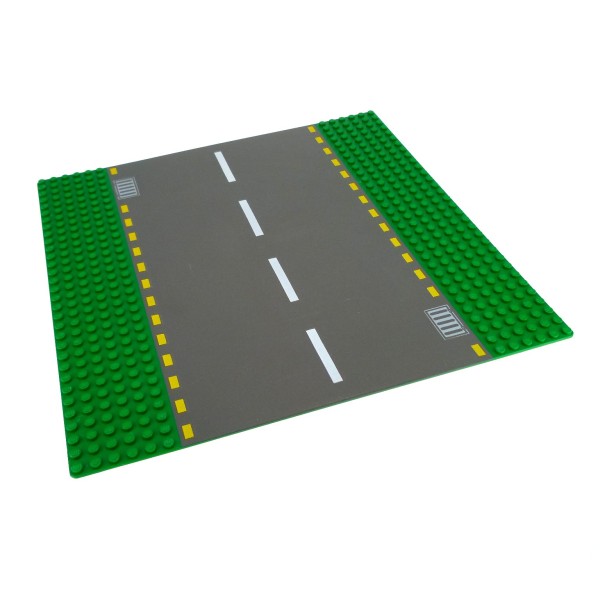 1x Lego Bau Platte Straße 32x32 gerade grün grau gelb Gullys Set 10128 44336pb01