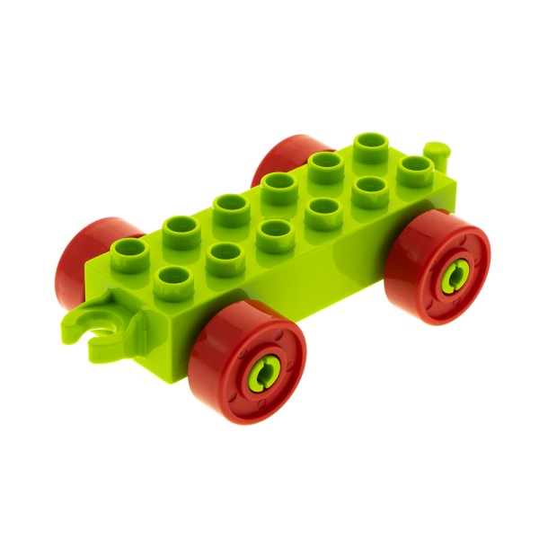 1x Lego Duplo Anhänger 2x6 lime hell grün Räder rot mit Muttern 11248c02