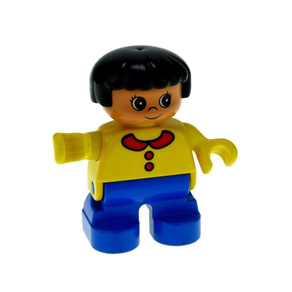 1x Lego Duplo Figur Kind Mädchen blau Pullover gelb Kragen rot 6453pb016