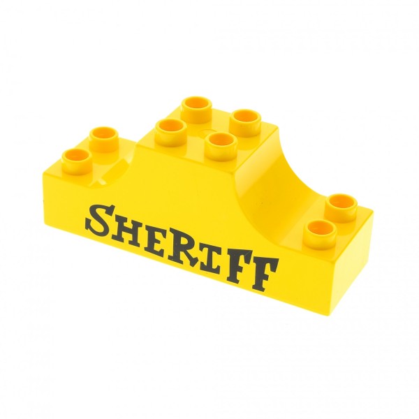 1 x Lego Duplo Dach Stein gelb 2x6x2 bedruckt Sheriff Brückenstein Podest Bogen Kurve für Set 5657 4197pb012