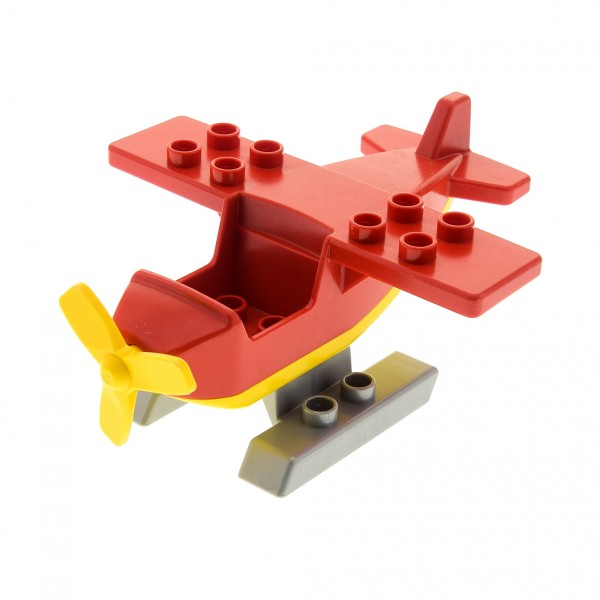 1x Lego Duplo Flugzeug rot gelb klein Propeller Kufen perl grau 6353 2159c02
