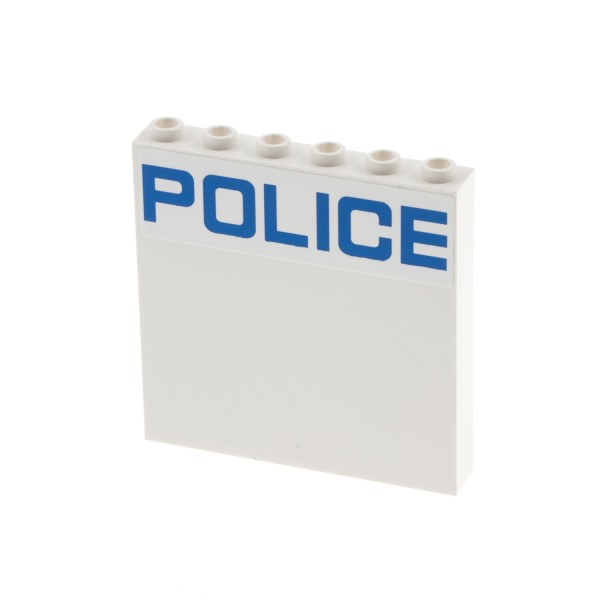1x Lego Mauerteil 1x6x5 weiß Sticker Police blau außen Wand Panele 59349pb098