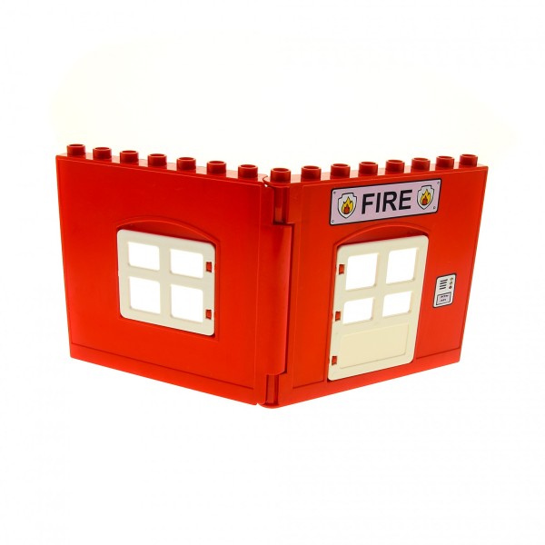 1x Lego Duplo Wand Element rot weiß Feuerwehr Fenster Tür 2205 51261pb01 51260