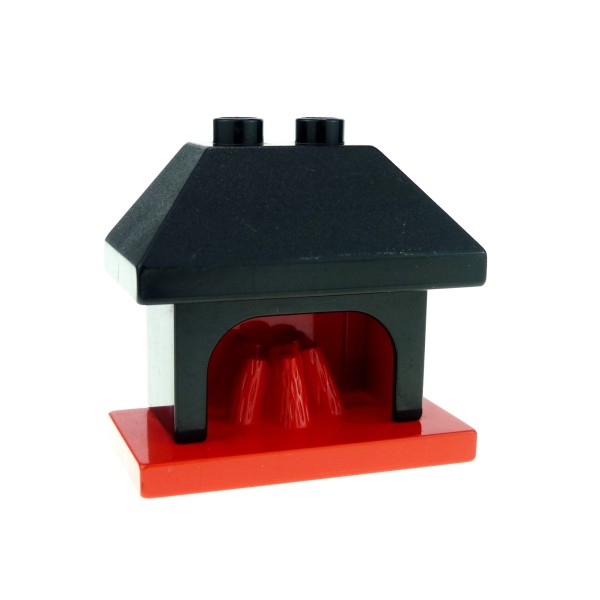 1x Lego Duplo Möbel Kamin B-Ware abgenutzt schwarz rot Ofen Wohnzimmer 4918c01
