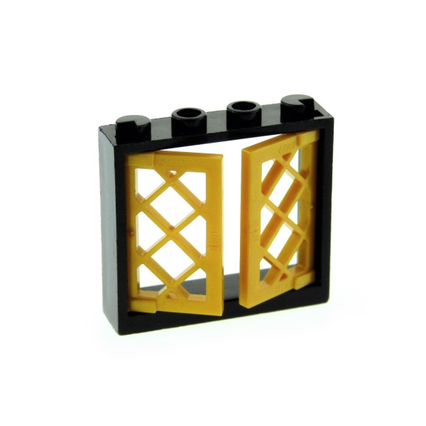 1x Lego Fenster Rahmen 1x4x3 schwarz 2 Flügel Gitter 1x2x3 gold dick 60607 60594