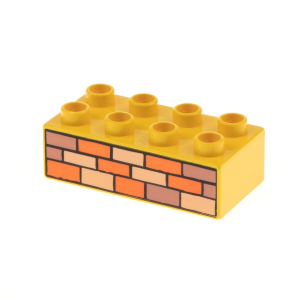 1x Lego Duplo Bau Stein 2x4x1 Basic gelb bedruckt Stein Wand Mauer 9119 3011pb002