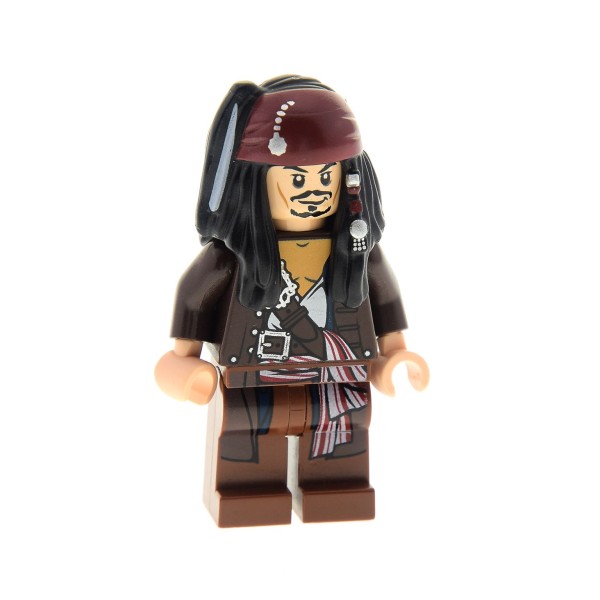 1 x Lego System Figur Mann Pirat Fluch der Karibik Pirates of the Caribbean Captain Jack Sparrow Torso dunkel braun mit Tuch 4184 95221pb01 973pb0873c01 poc034