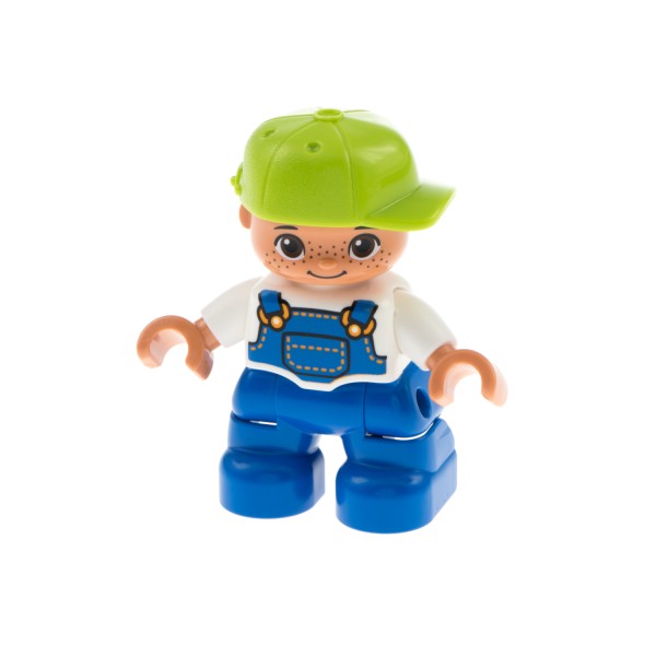1x Lego Duplo Figur Kind Junge blau Latzhose T-Shirt weiß Basecap 47205pb025a