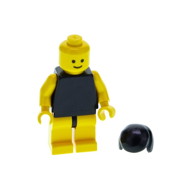 1 x Lego System Figur Mann Classic Town Torso schwarz Arme Hände gelb Hüfte schwarz Beine gelb Kopf Standard Haare kurz schwarz pln040