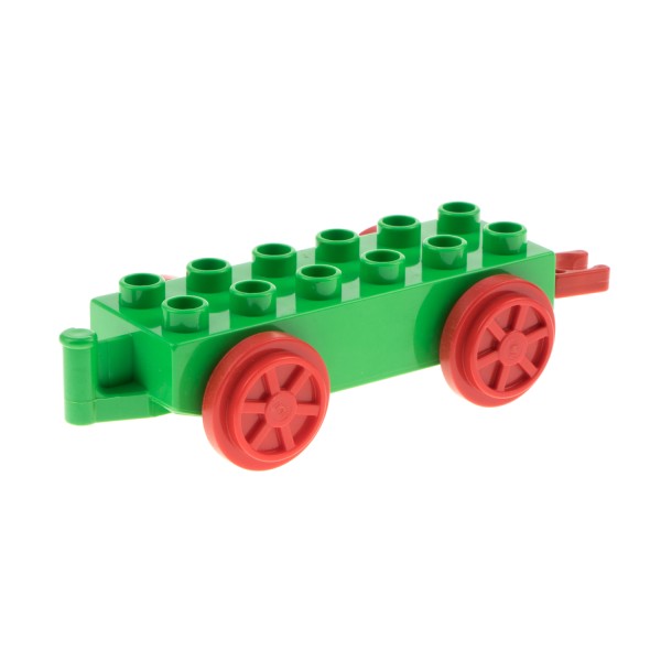 1x Lego Duplo Schiebe Lok Anhänger grün rot 2x6 Eisenbahn Zug mit Steg 4559c01