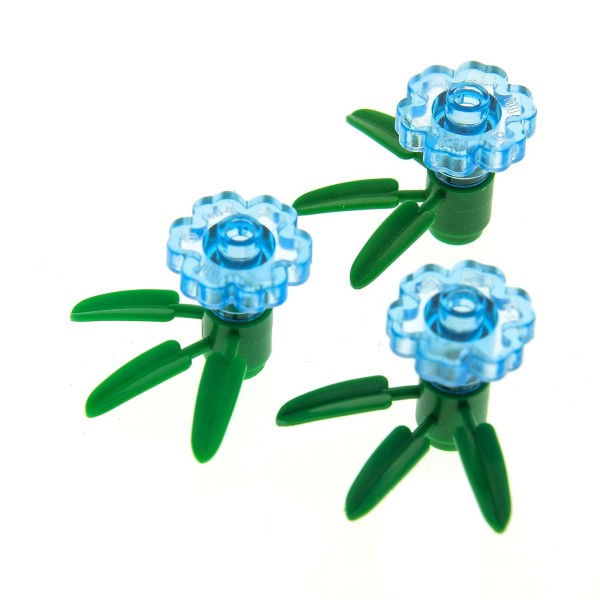 3 x Lego System Pflanze Blume blau 2x2 rund Blüten Blätter oben offen Bambus 3 Blatt 30176 4728