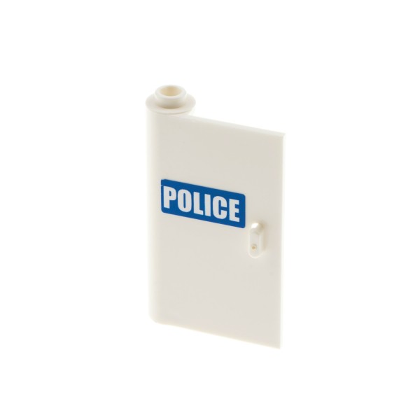 1x Lego Tür Blatt 1x3x4 links weiß Sticker POLICE blau neue Form 58381pb04