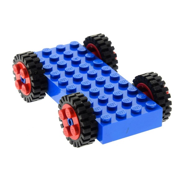 1x Lego Fahrgestell 4x10 blau Räder schwarz rot LKW Chassis 30076