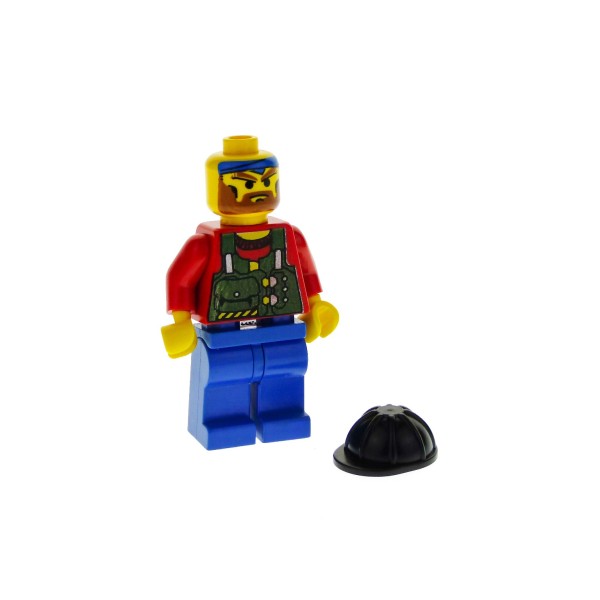 1 x Lego System Figur Rock Raiders Mann Bandit Torso rot bedruckt mit Weste grün Arm rot Hand gelb Beine Hose blau Arbeiter Helm schwarz Set 4990 4920 4930 rck002