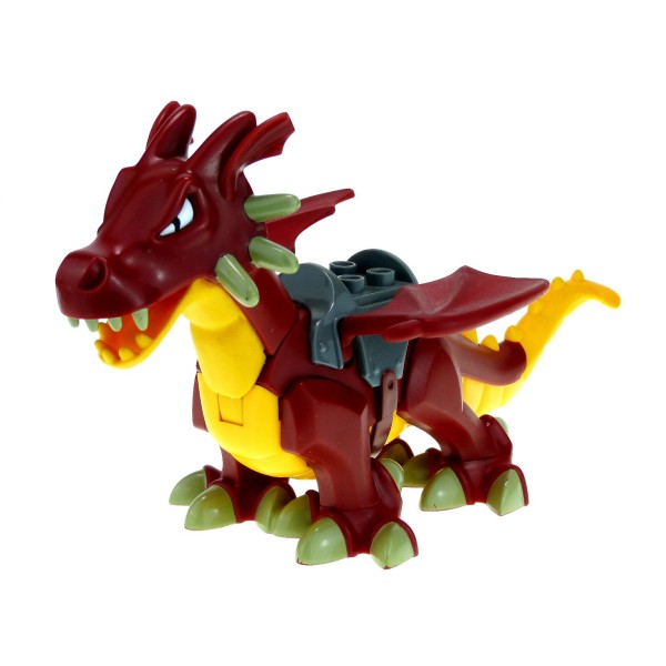 1x Lego Duplo Tier Drachen B-Ware abgenutzt rot orange Sattel grau 5334c01pb04