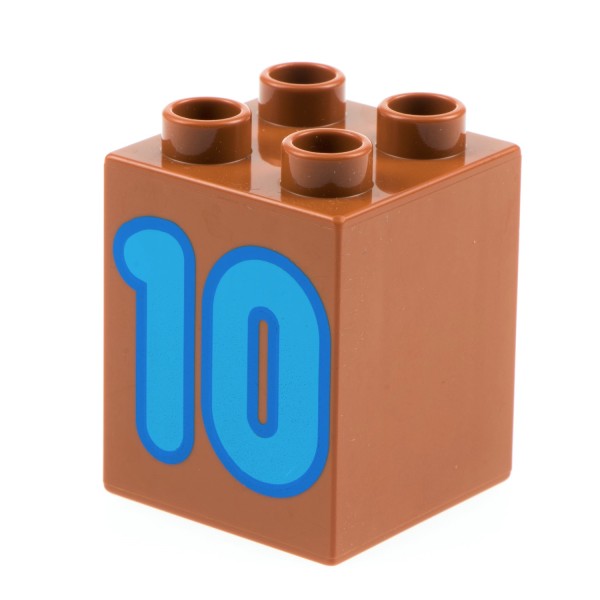1x Lego Duplo Motiv Stein dunkel orange 2x2x2 bedruckt Nr.10 blau 31110pb082