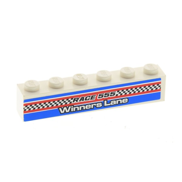 1 x Lego System Stein weiss 1x6 Sticker "RACE 555" "WINNERS LANE" Zielflaggen Muster Set 8125 3009pb159