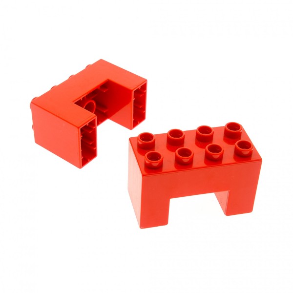 2x Lego Duplo Brücken Bau Stein 2x4x2 rot Ausschnitt 2x2 Zoo Eisenbahn 6394