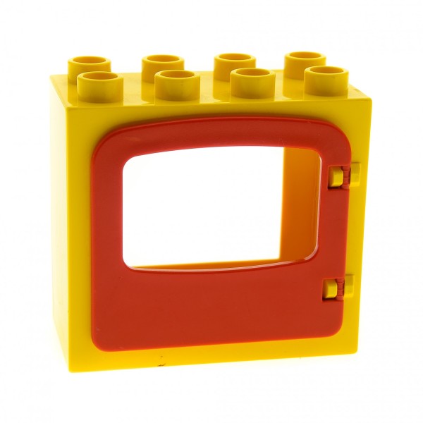 1 x Lego Duplo Haus Fenster Tür Rahmen gelb flach mit Clip Halter Rückseite Ausschnitt gross 2x4x3 Klappe Loch gross rot 4247 4253