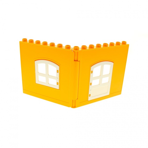 1x Lego Duplo Wand Element hell orange Tür Fenster weiß 51261 51260