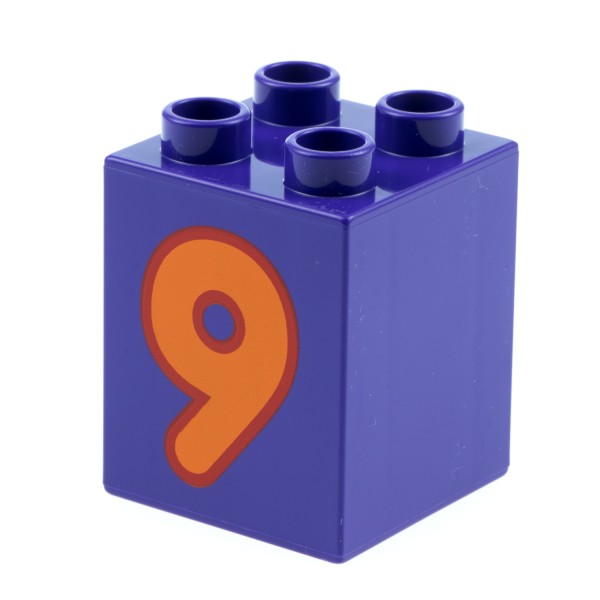 1x Lego Duplo Motiv Bau Stein 2x2x2 dunkel lila bedruckt Nr.9 orange 31110pb081
