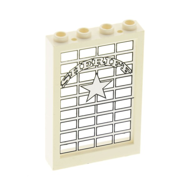 1x Lego Fenster Rahmen creme weiß 1x4x5 Scheibe Sticker Sheriff Haus 2493c01pb05