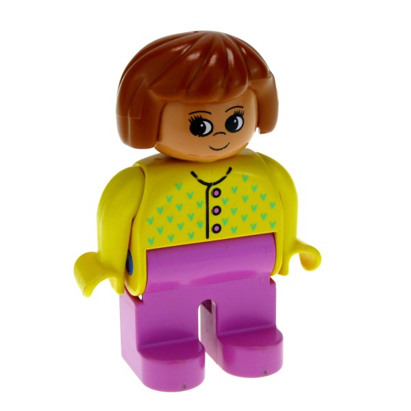 1x Lego Duplo Figur Mutter Hose pink rosa Jacke gelb Haare hell braun 4555pb116