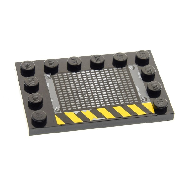 1 x Lego System Bau Platte schwarz 4 x 6 Fliese mit Noppen am Rand 4x6 Sticker Gitter Rost Warnstreifen Set 6208 6180pb010a