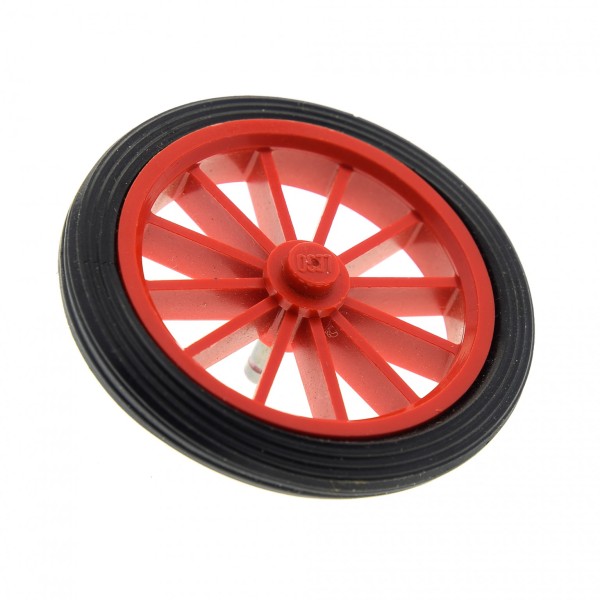 1x Lego Rad Felge Speiche rot Reifen schwarz glatt 43 mm Pin grau Auto 36 35c01