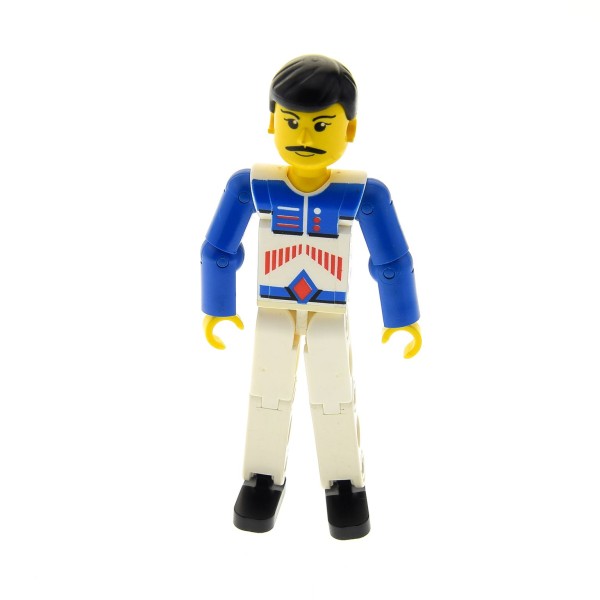 1x Lego Technic Figur Mann weiß blau Pfeil rot Schnurrbart Fahrer 8714 tech037