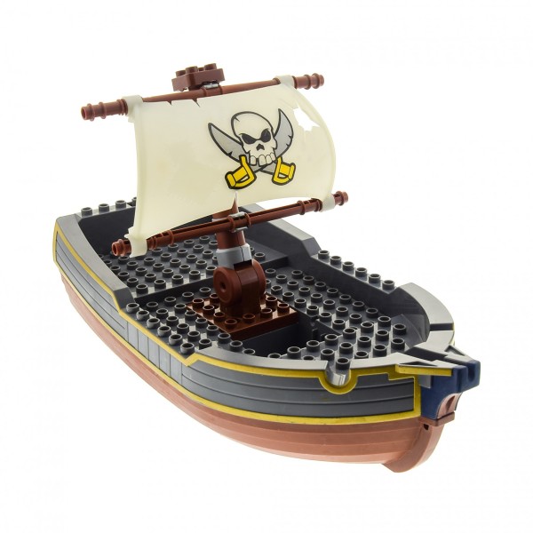 1x Lego Duplo Piraten Schiff grau braun Boot Segel 54862pb01 54070 7881