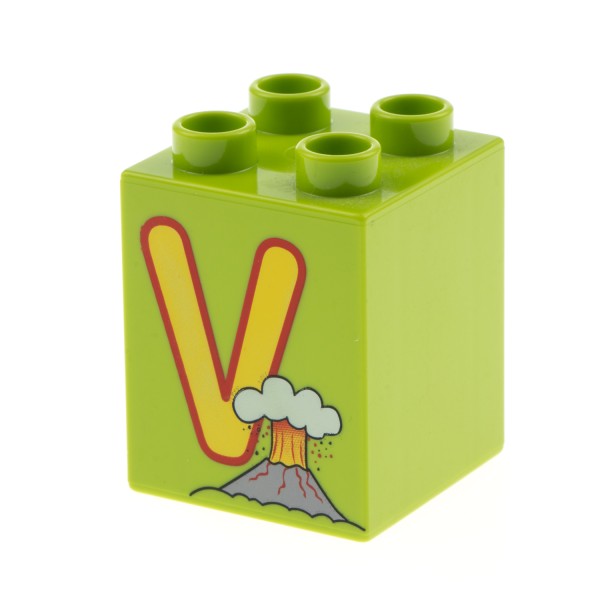 1x Lego Duplo Motiv Stein lime grün 2x2x2 bedruckt Buchstabe V Vulkan 31110pb064