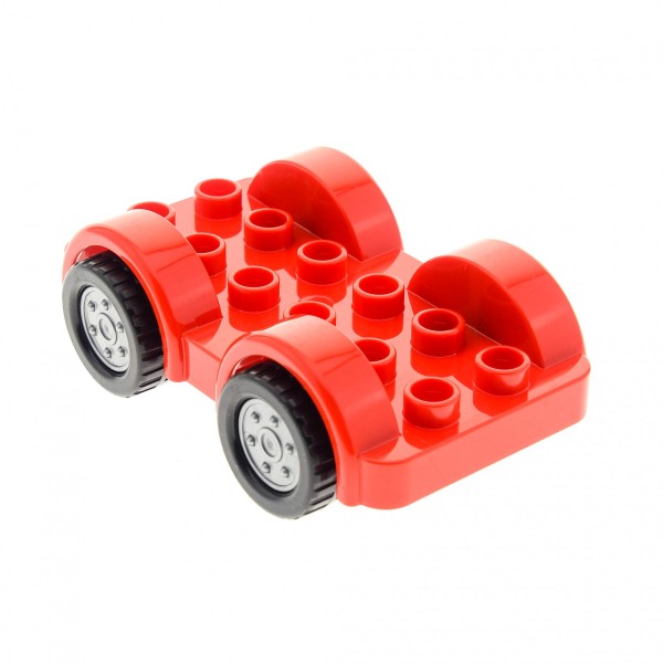 1x Lego Duplo Fahrzeug Chassis rot 2x6 Räder silber Auto 6048907 11841c01