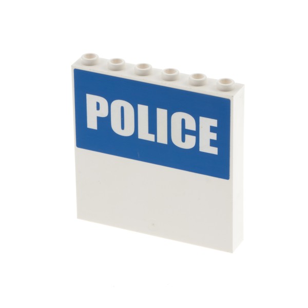 1x Lego Mauerteil 1x6x5 weiß Sticker Police halb hoch außen Panele 59349pb040