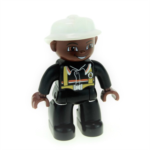 1x Lego Duplo Figur Mann schwarz Hosenträger Hände braun Feuerwehr 47394pb076