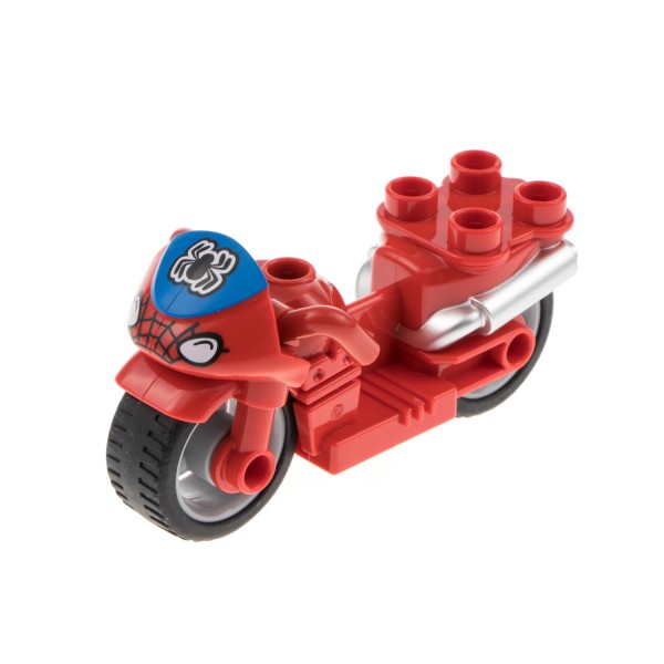 1x Lego Duplo Motorrad rot bedruckt Spinne Spiderman Logo blau dupmc3pb03