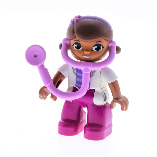 1x Lego Duplo Figur Frau magenta Doc McStuffins weiß Stethoskop rosa 47394pb201