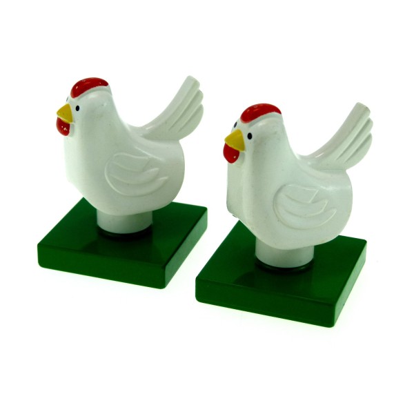 2 x Lego Duplo Tier Huhn creme weiß auf Platte grün Hahn Hühner Henne Geflügel Bauernhof duphen2c01pb01
