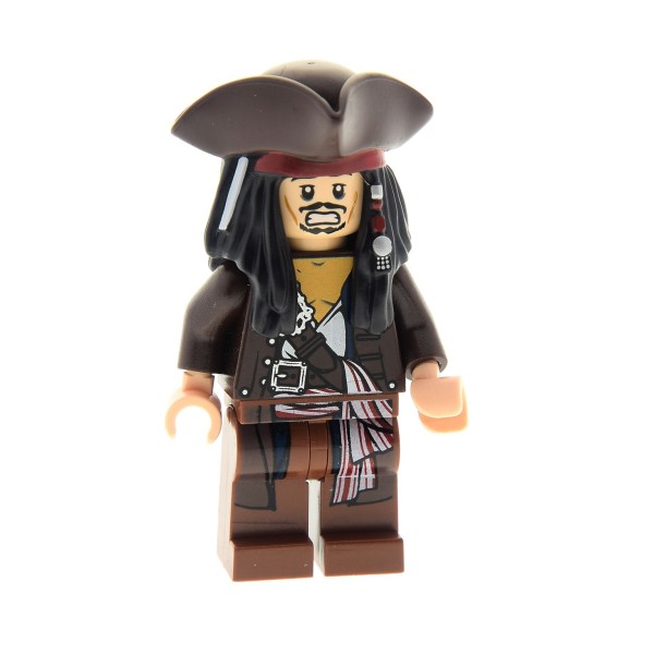 1 x Lego System Figur Mann Pirat Fluch der Karibik Pirates of the Caribbean Captain Jack Sparrow Torso dunkel braun mit Hut Dreispitz 30131 4195 4193 4194 95220pb01 973pb0873c01 poc011