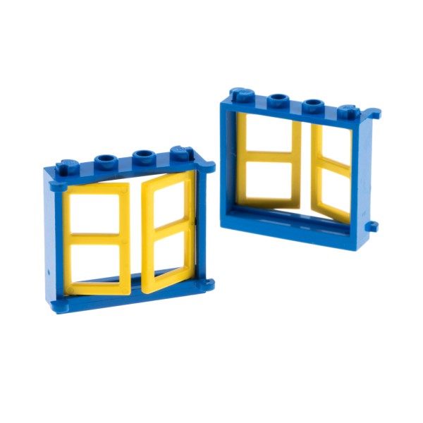 1x Lego Fenster Rahmen 1x4x3 blau Scheibe 1x2x3 gelb 3854 3853
