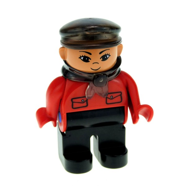 1x Lego Duplo Figur Mann schwarz rot Intelli Lokführer Zug Eisenbahn 4555pb051
