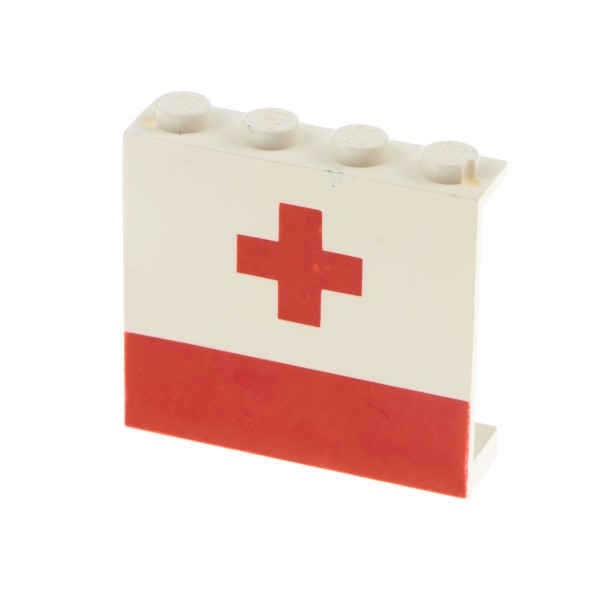 1x Lego Panele creme weiß 1x4x3 bedruckt Kreuz Streifen rot Ambulanz 4215ap02
