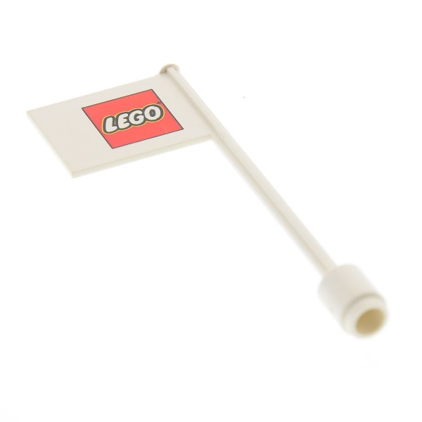 1x Lego Fahne B-Ware abgenutzt weiß Fahnenmast bedruckt LEGO Logo rot 3596pb03
