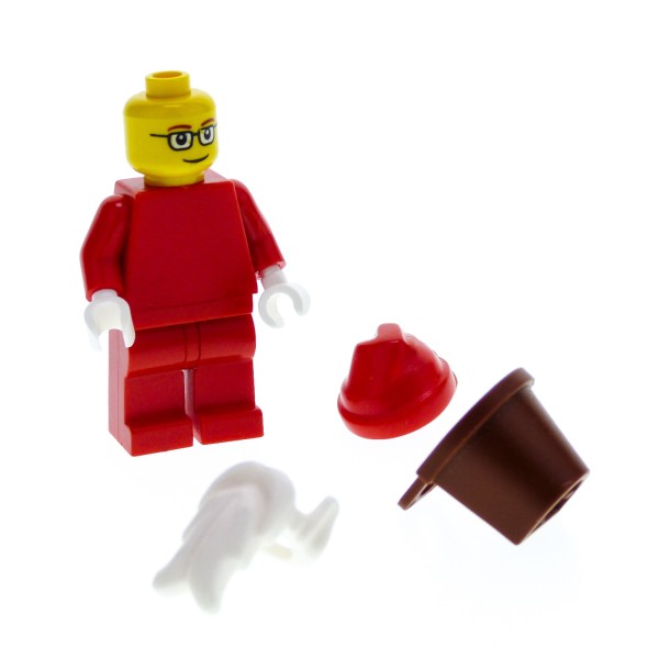 1 x Lego System Figur Weihnachtsmann Santa Torso rot Hose rot Brille Bart weiss Hände weiss Korb braun Set 7687 hol004