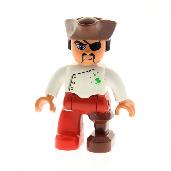 1x Lego Duplo Figur Pirat rot Jacke weiß Holz Bein braun 7880 47394pb090
