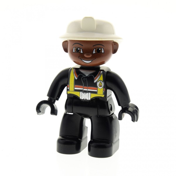 1x Lego Duplo Figur Mann schwarz Helm weiß Feuerwehr 47394pb010