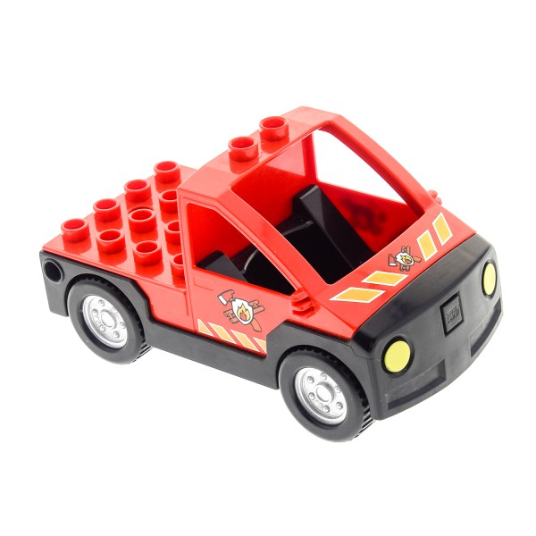 1x Lego Duplo Fahrzeug Auto rot Logo Feuerwehr Wagen Transporter 47438c03pb01